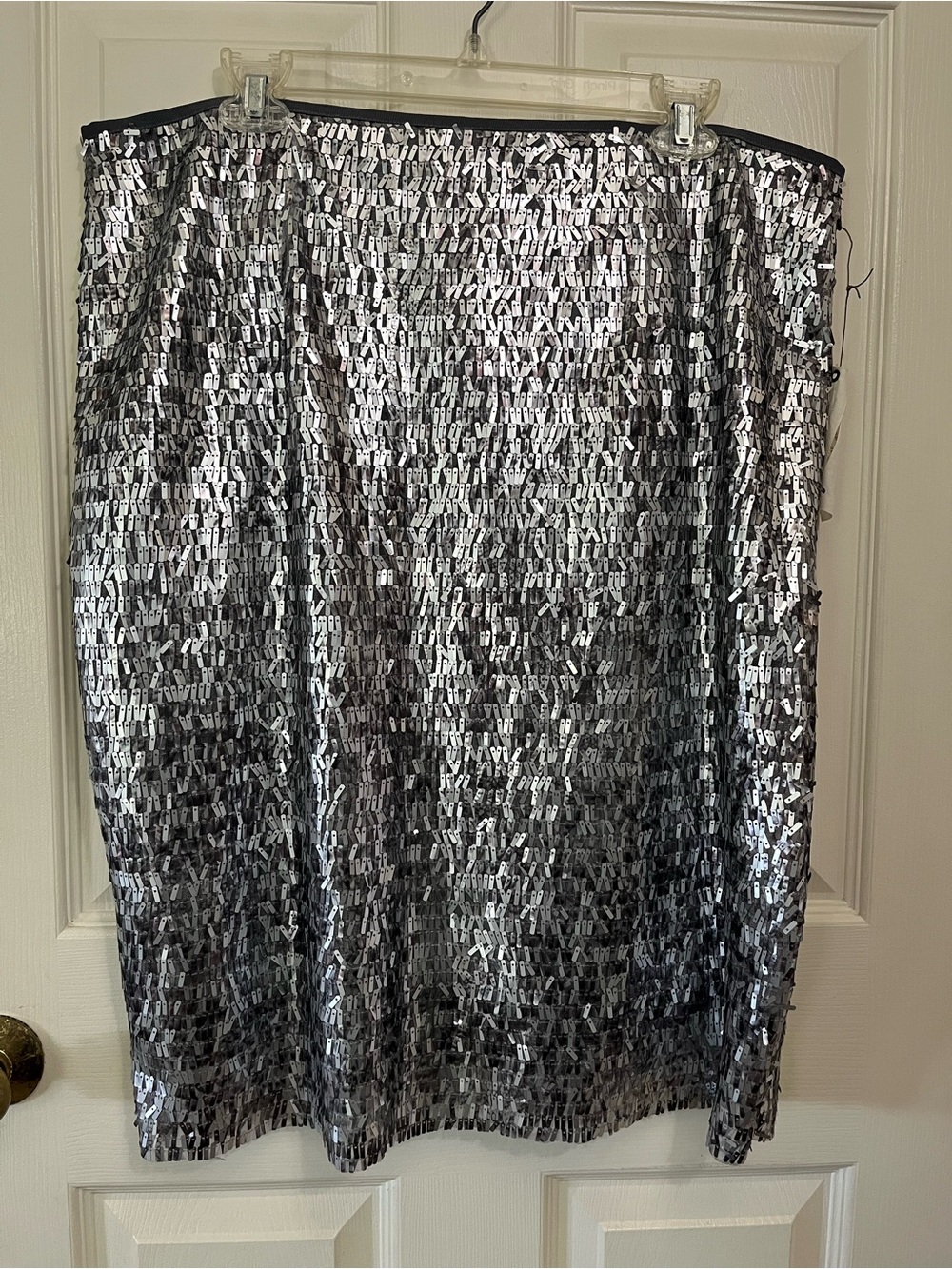 Chico's 3 NWT Silver Sequin Stephanie Pencil Straight Skirt XL